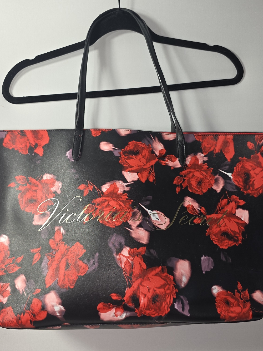 Victoria's Secret 2019 Limited EditionBlack Floral Tote Bag with Red Rose Print